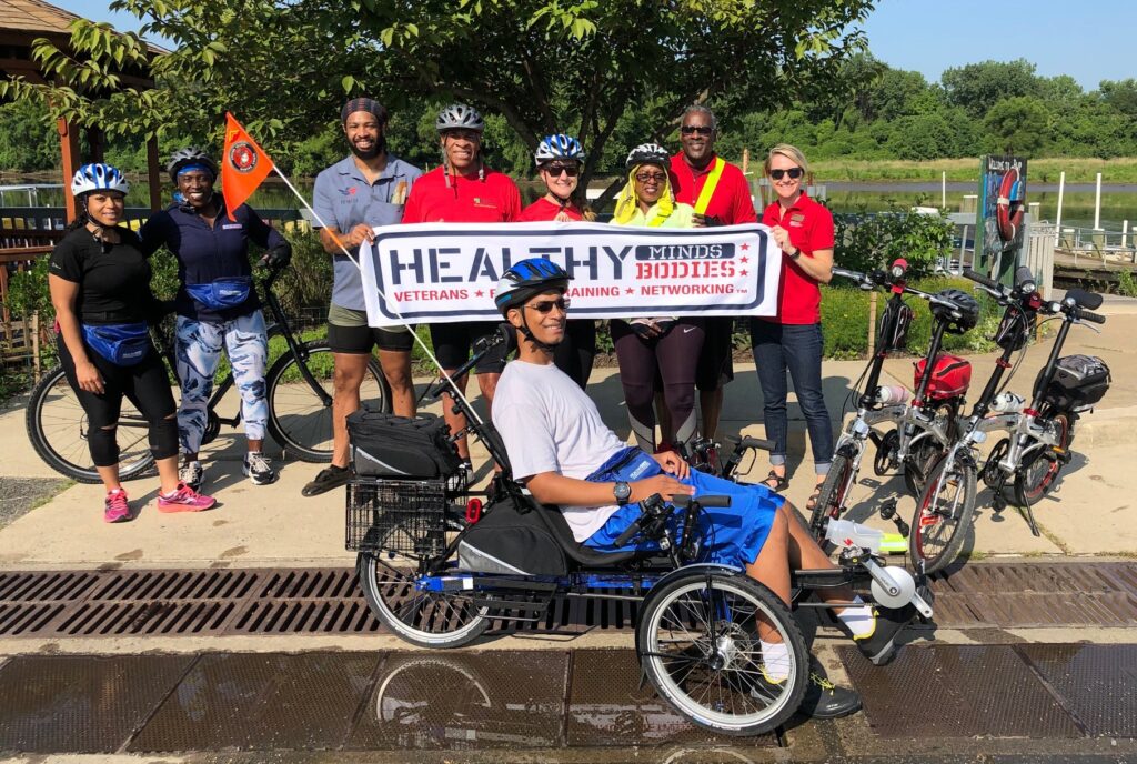 Healthy Minds Healthy Bodies participants using a recumbent bike