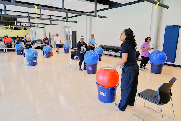 participants doing drum cardio